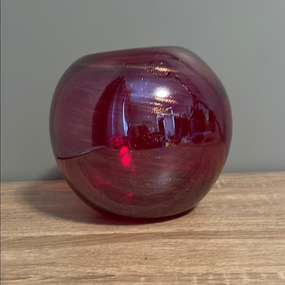 Abbott Rich Red and Metallic Gold Glass Sphere Vase Home Decor Round Ball - Picture 8 of 8